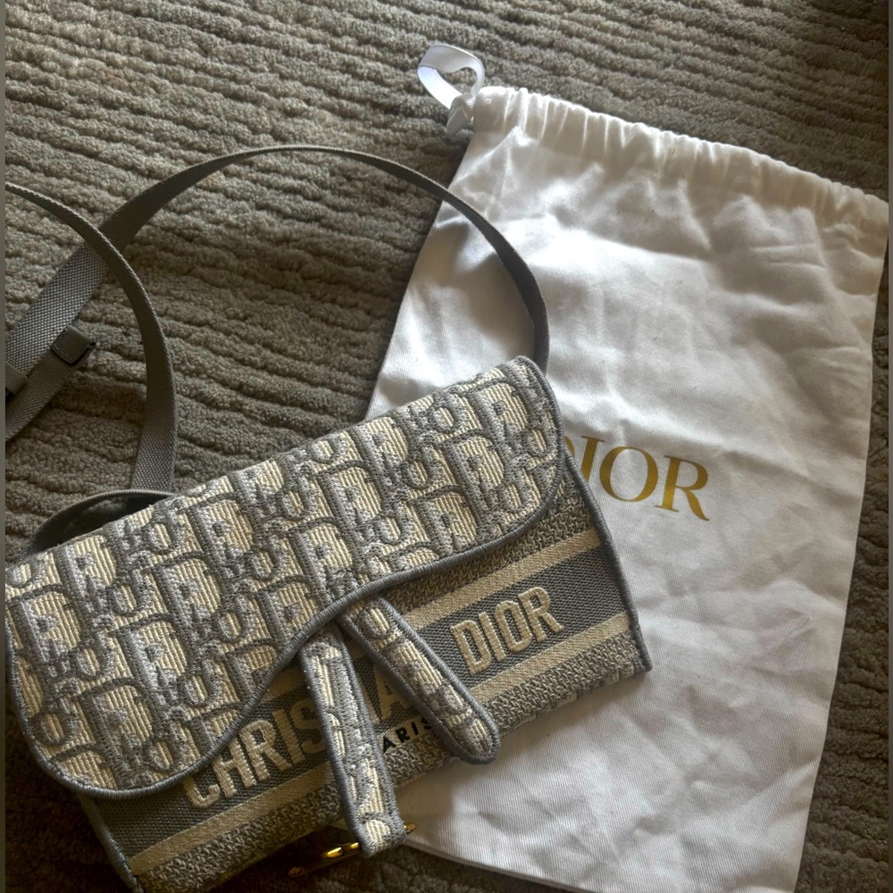 CHRISTIAN DIOR Oblique Embroidery Waist Pouch gray